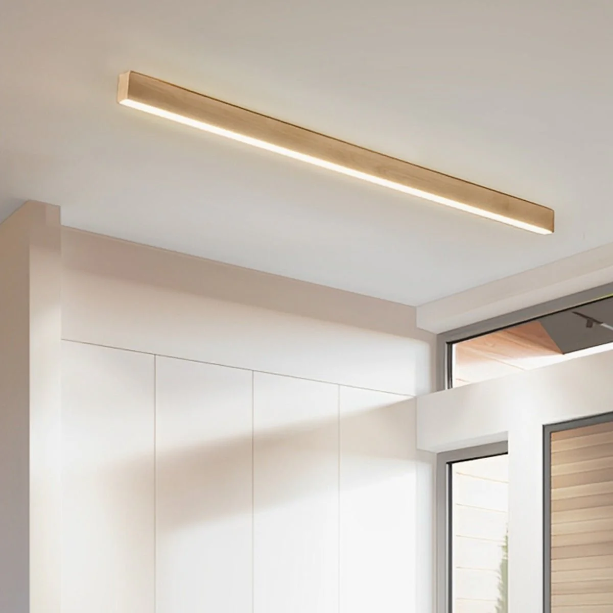Modern Minimalist Wood Grain LED Long Strip Ceiling Light - Image 4
