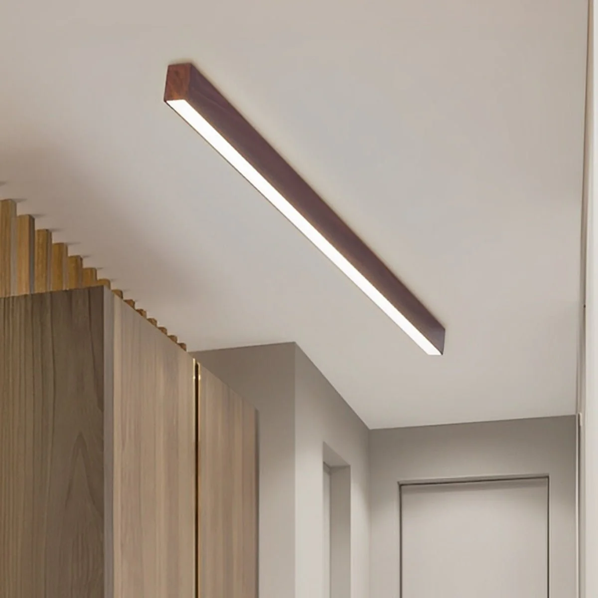 Modern Minimalist Wood Grain LED Long Strip Ceiling Light - Image 6