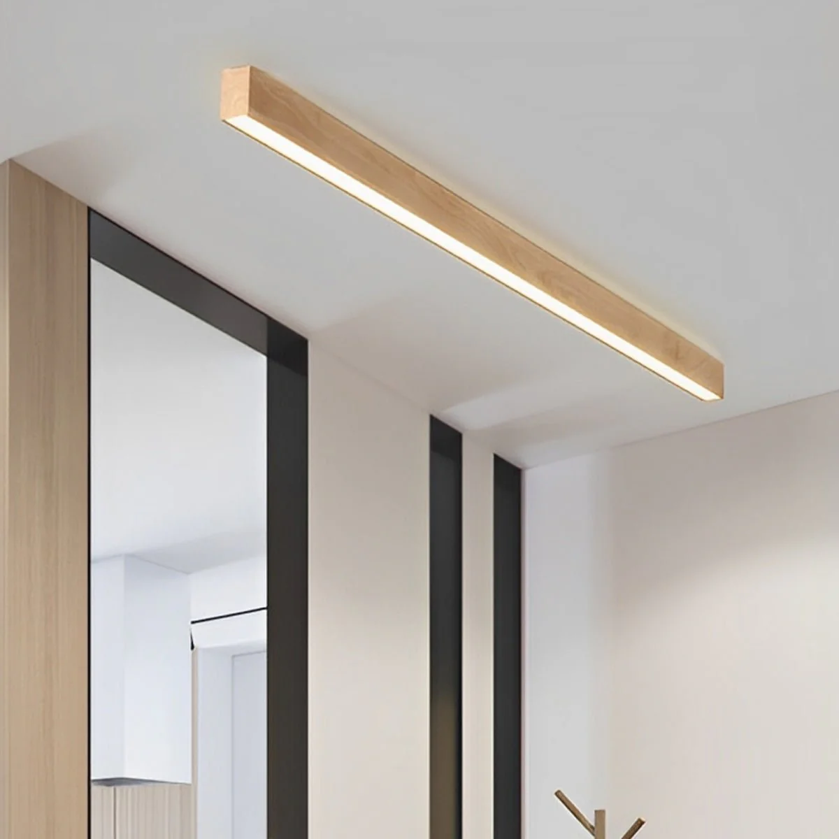 Modern Minimalist Wood Grain LED Long Strip Ceiling Light - Image 7