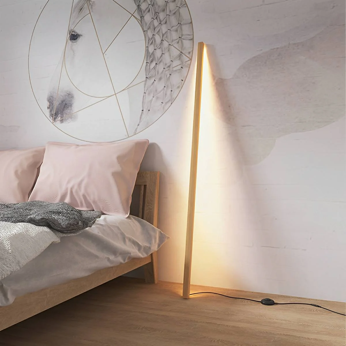 Modern Minimalist Wood Plug In LED Long Strip Floor Lamp - Image 2