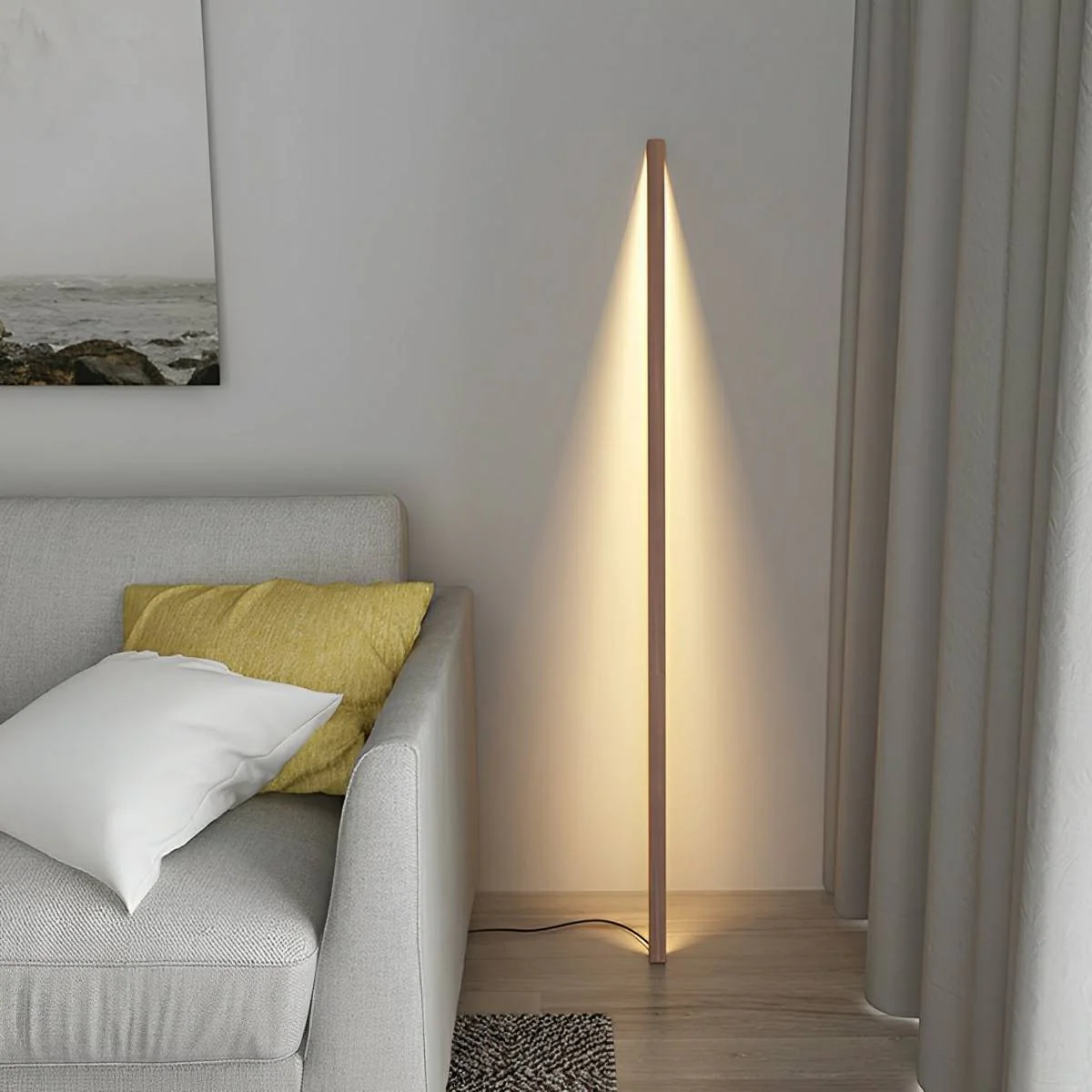 Modern Minimalist Wood Plug In LED Long Strip Floor Lamp - Image 5
