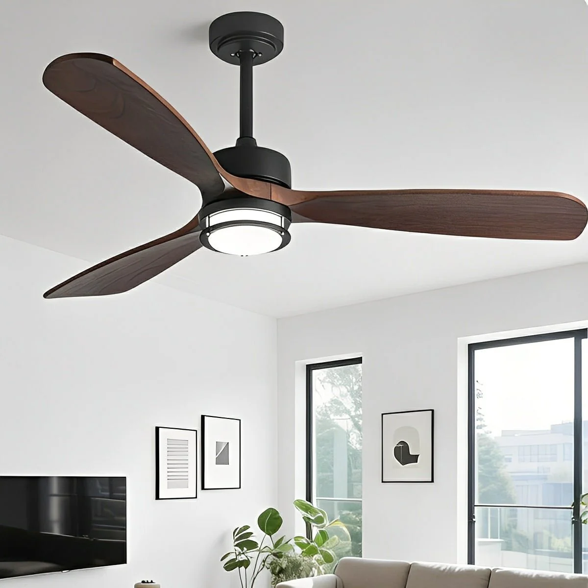 Modern Scandinavian Wood DC Motor Reverse Full-Spectrum LED Ceiling Fan Lights
