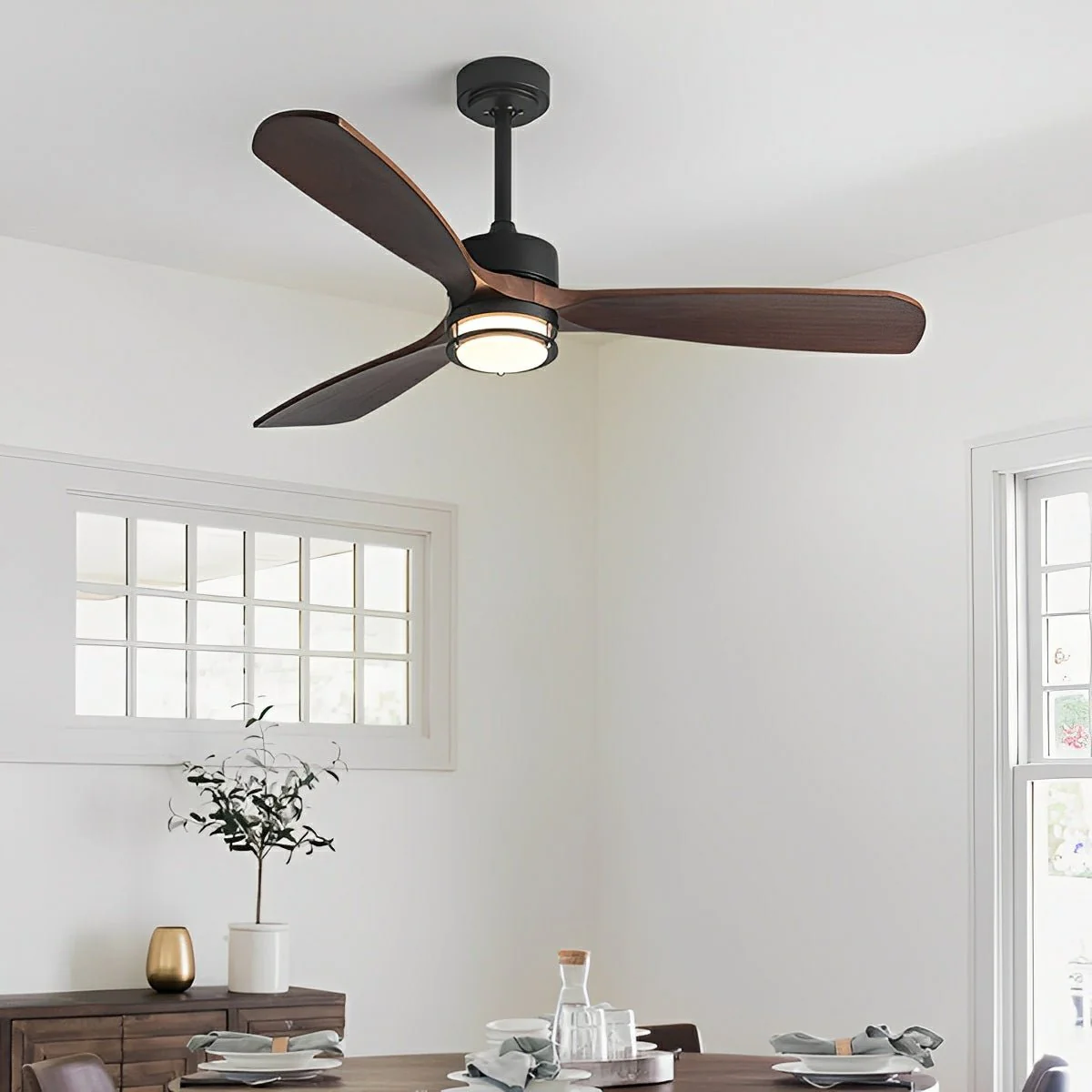 Modern Scandinavian Wood DC Motor Reverse Full-Spectrum LED Ceiling Fan Lights - Image 3