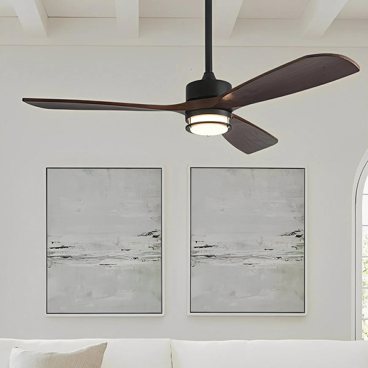 Modern Scandinavian Wood DC Motor Reverse Full-Spectrum LED Ceiling Fan Lights - Image 4
