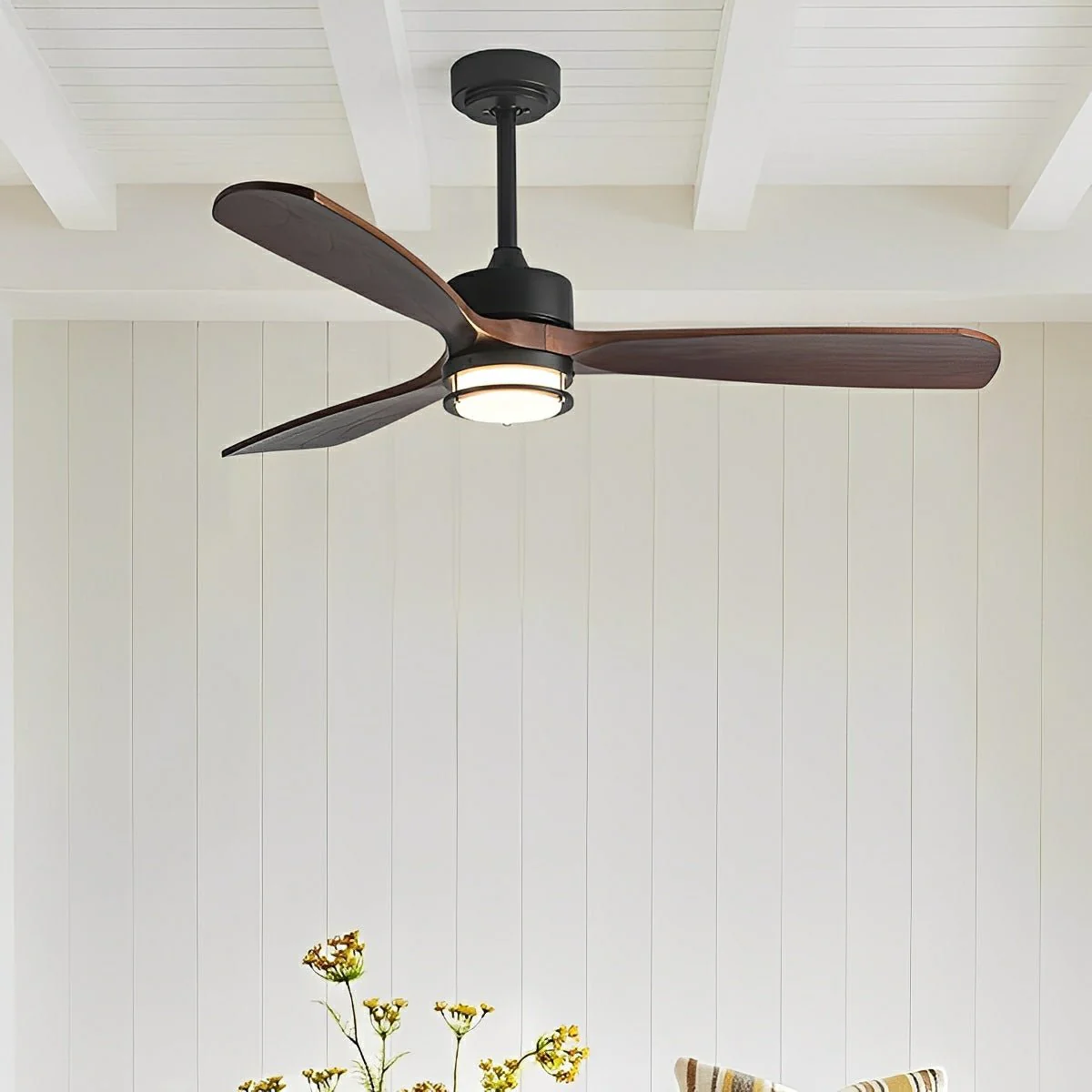 Modern Scandinavian Wood DC Motor Reverse Full-Spectrum LED Ceiling Fan Lights - Image 5