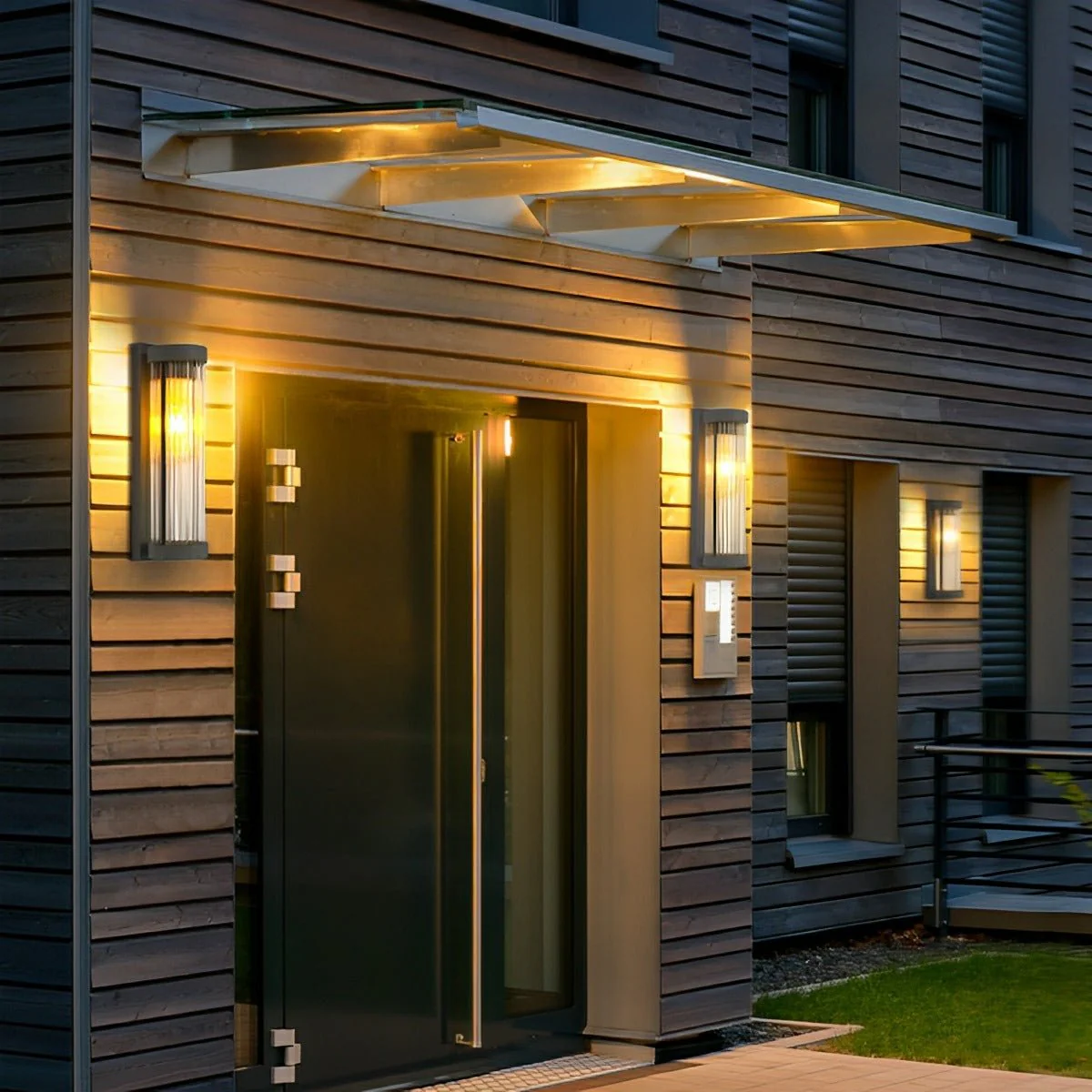 Modern Waterproof Cylinder Striped Glass Outdoor LED Porch Wall Lights - Image 3