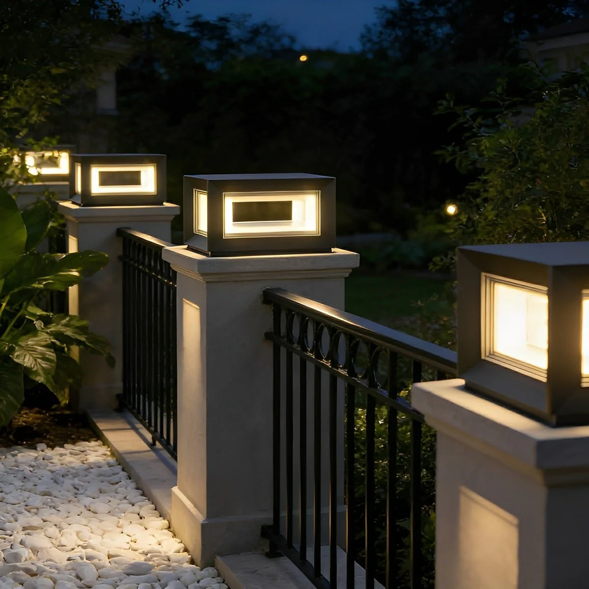Rectangular Modern Stainless Steel Waterproof LED Outdoor Post Lights