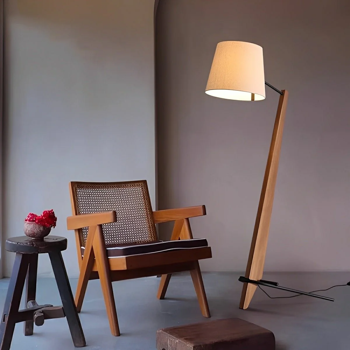 Modern Tilt Wood Fabric Drum Shade Floor Lamp - Image 4
