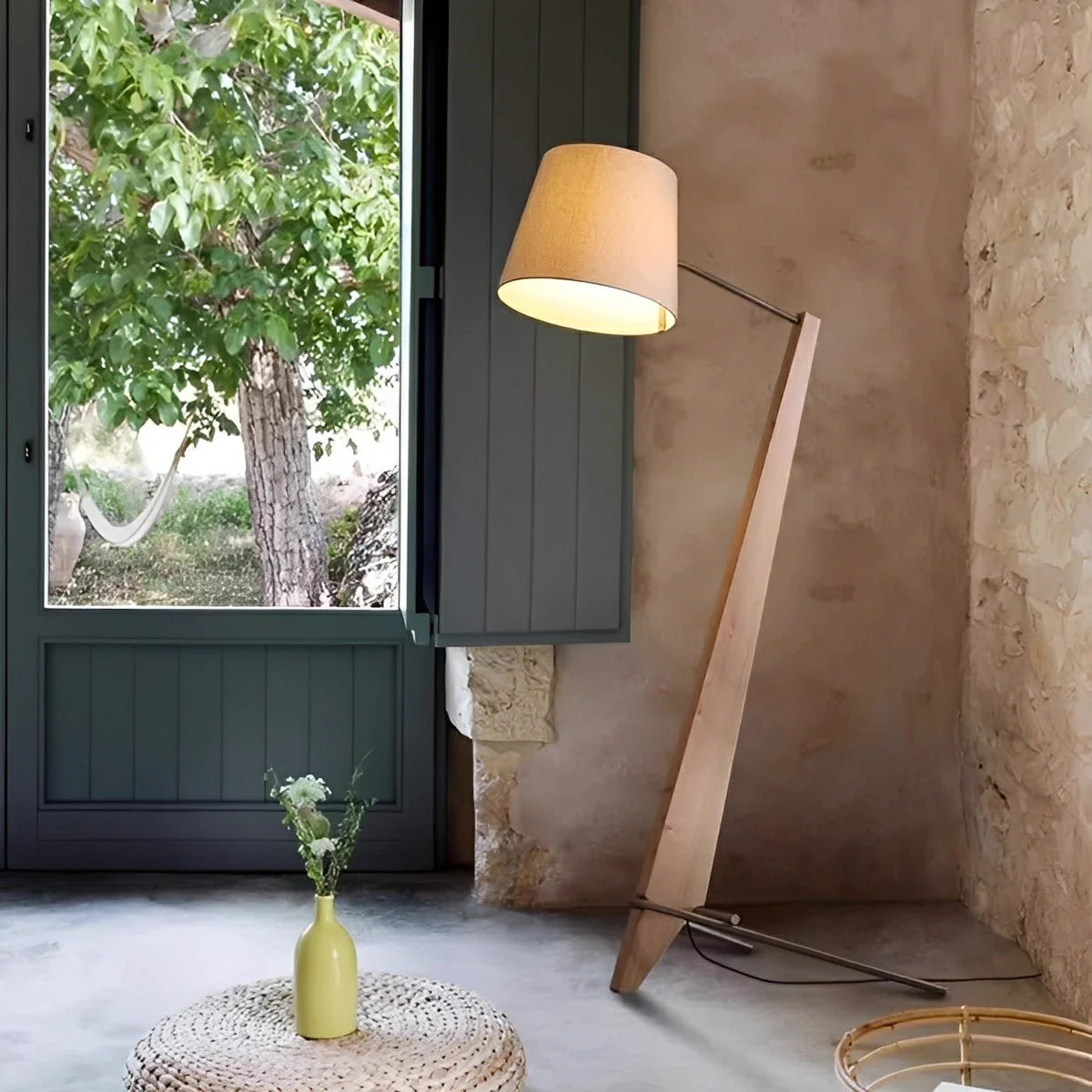 Modern Tilt Wood Fabric Drum Shade Floor Lamp - Image 5