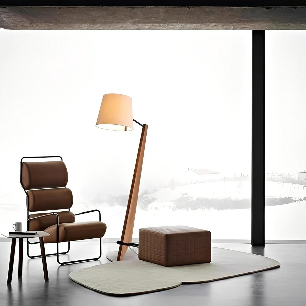 Modern Tilt Wood Fabric Drum Shade Floor Lamp - Image 6