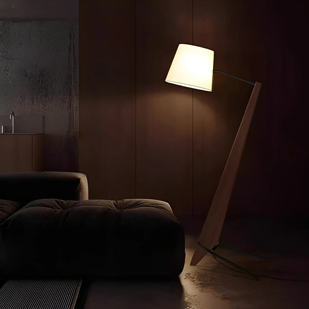 Modern Tilt Wood Fabric Drum Shade Floor Lamp - Image 7