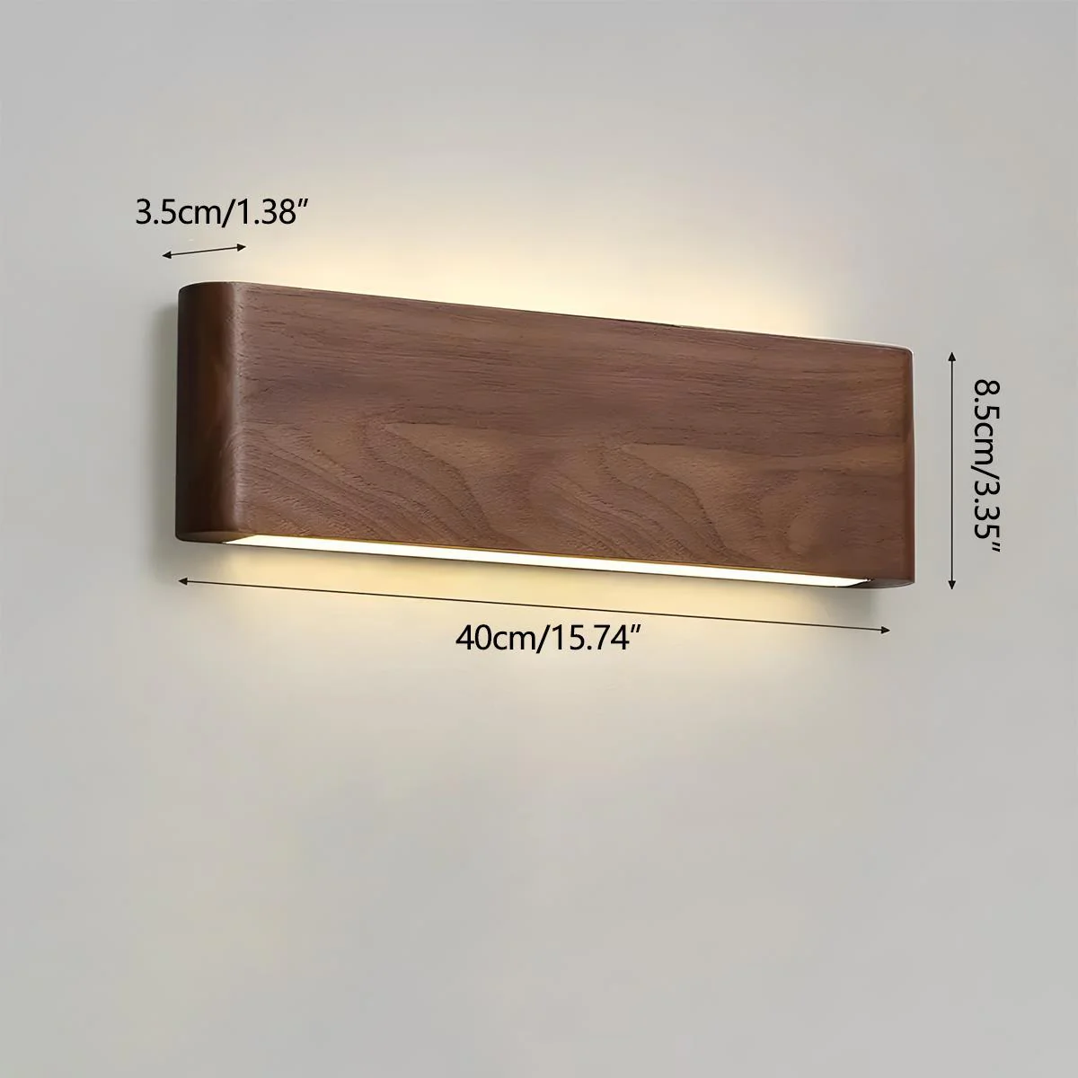 Modern Walnut Solid Wood Rectangular LED Indoor Wall Sconce - Image 14