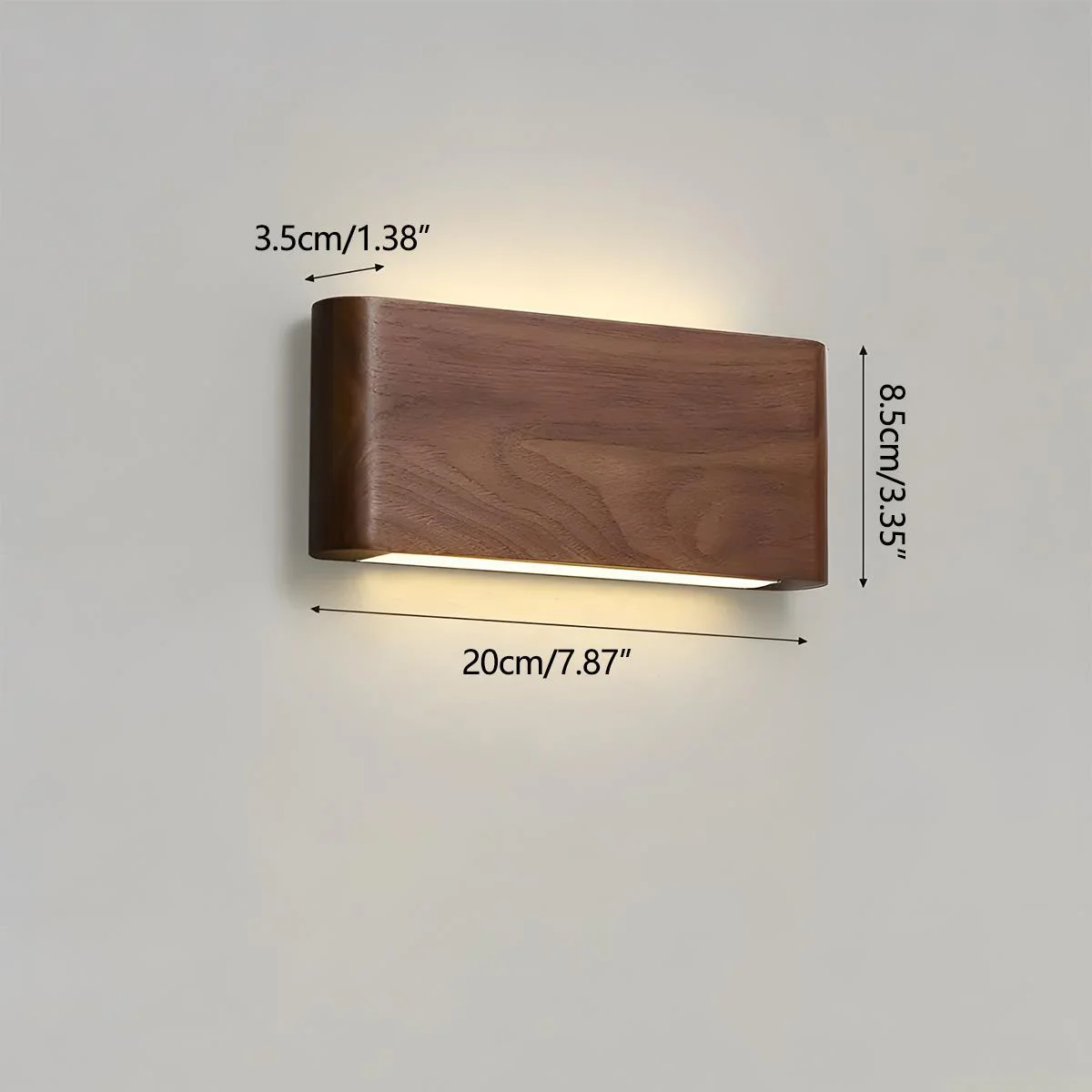 Modern Walnut Solid Wood Rectangular LED Indoor Wall Sconce - Image 15