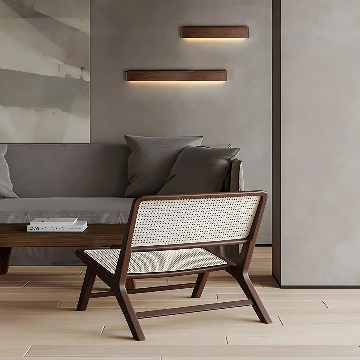 Modern Walnut Solid Wood Rectangular LED Indoor Wall Sconce - Image 3