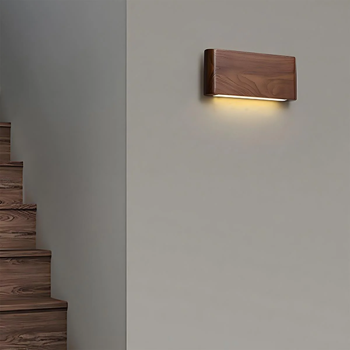 Modern Walnut Solid Wood Rectangular LED Indoor Wall Sconce - Image 5