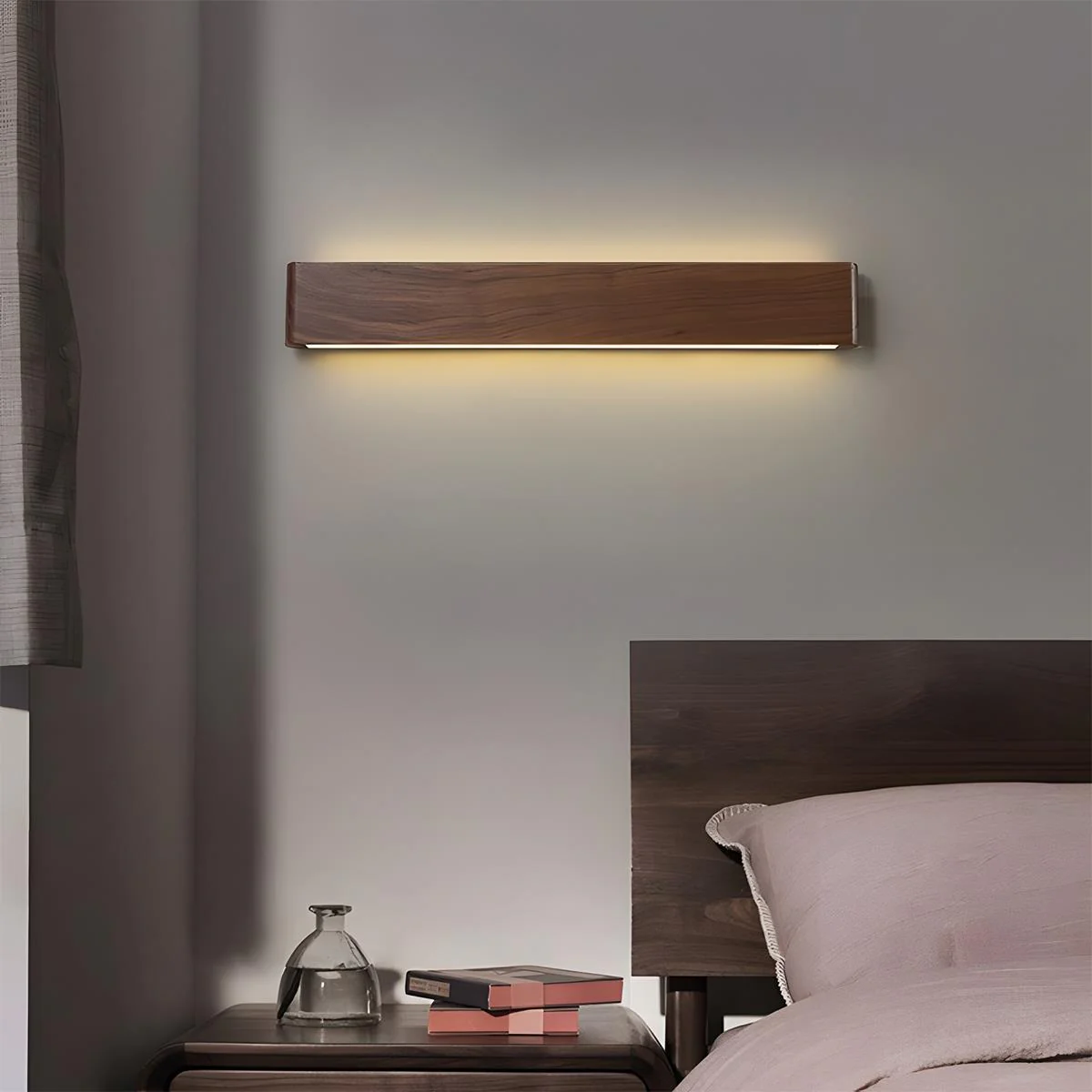 Modern Walnut Solid Wood Rectangular LED Indoor Wall Sconce - Image 6