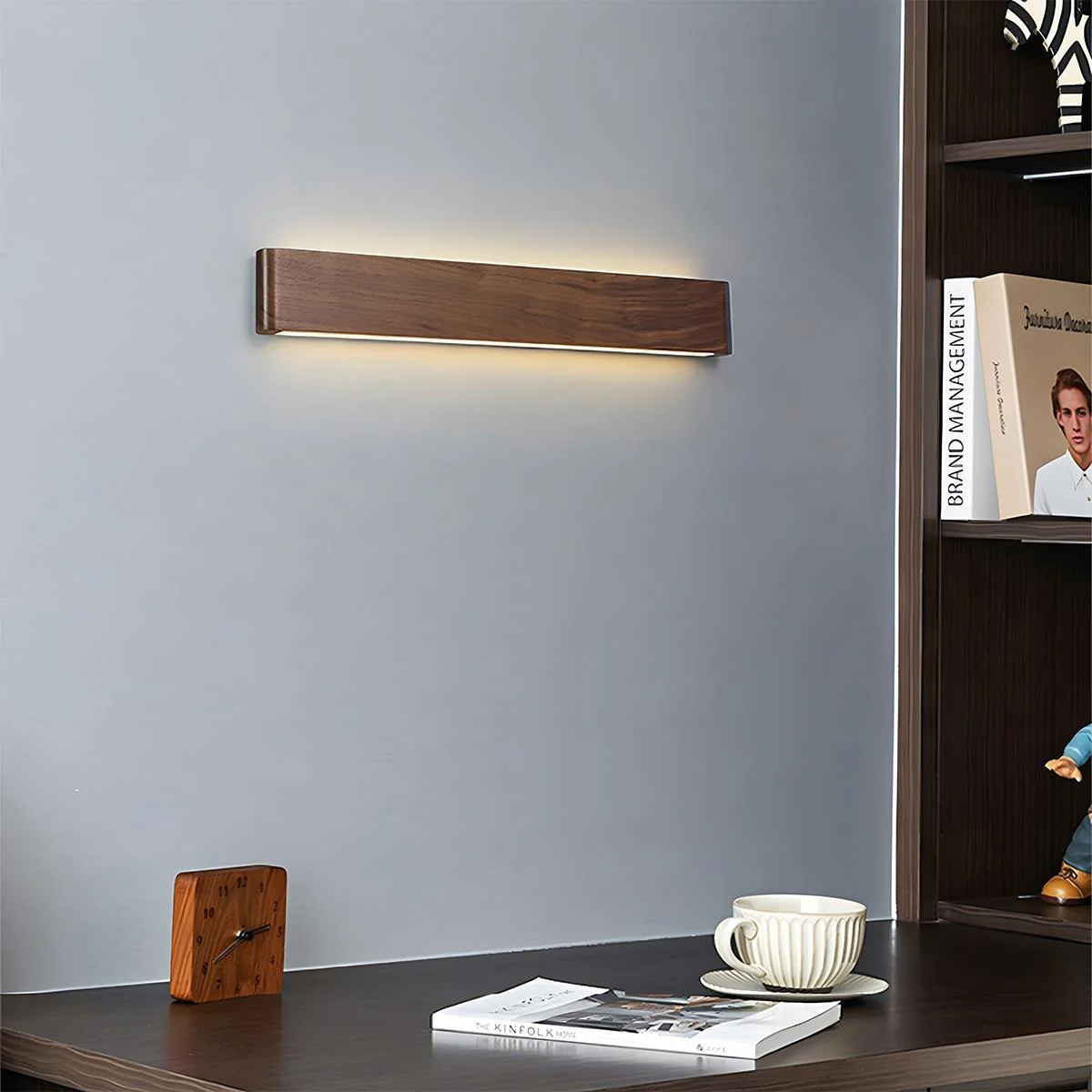 Modern Walnut Solid Wood Rectangular LED Indoor Wall Sconce - Image 7