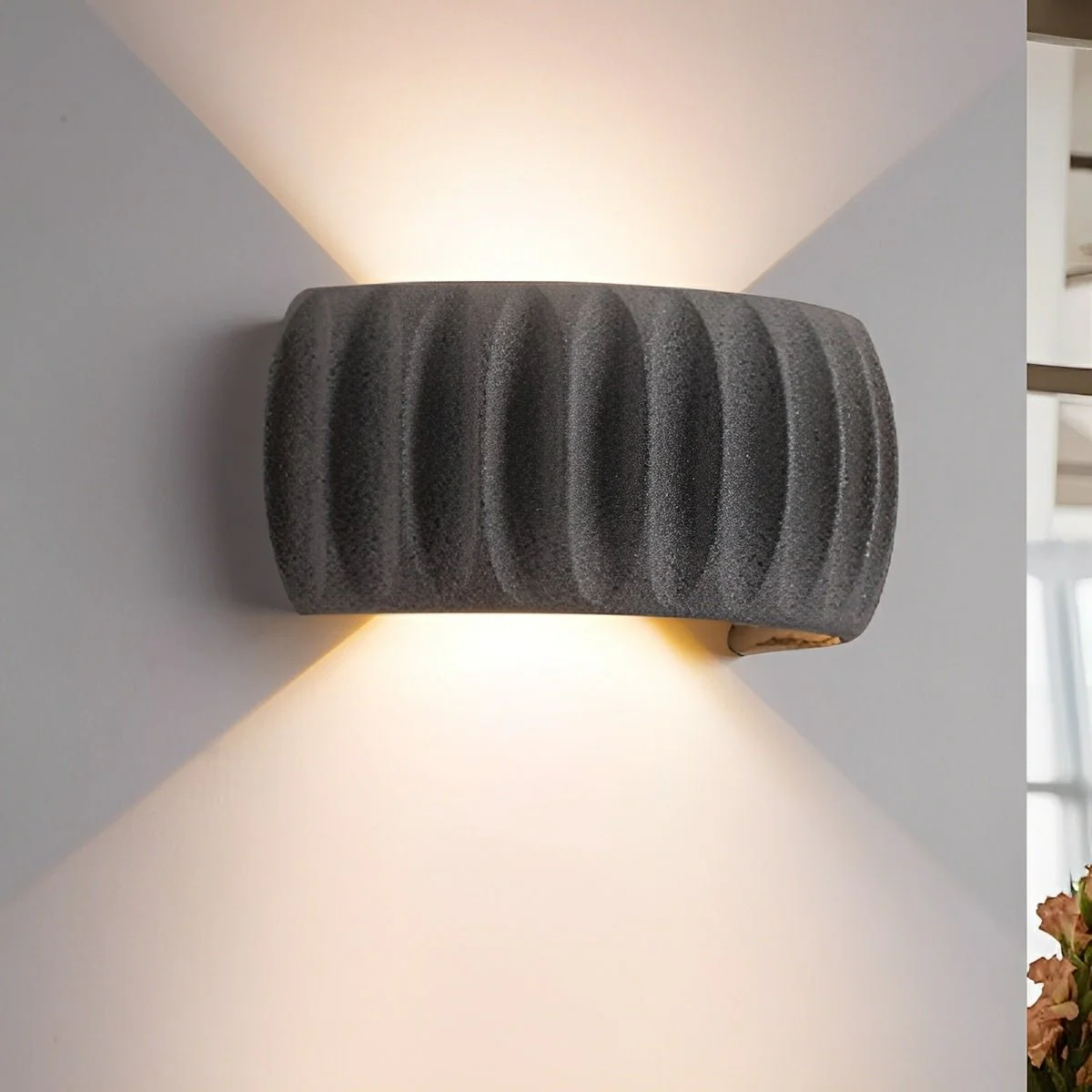 Modern Waterproof Arc Concrete Carve Up and Down LED Outdoor Wall Lights - Image 3