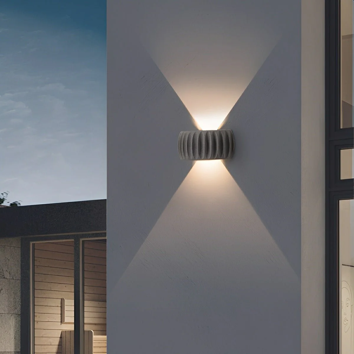 Modern Waterproof Arc Concrete Carve Up and Down LED Outdoor Wall Lights - Image 4