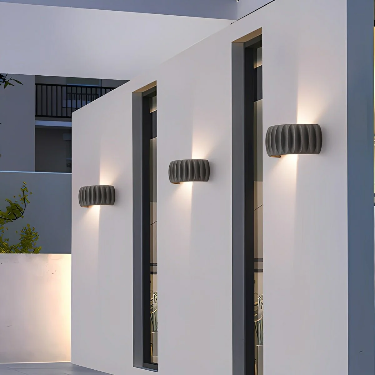 Modern Waterproof Arc Concrete Carve Up and Down LED Outdoor Wall Lights - Image 5