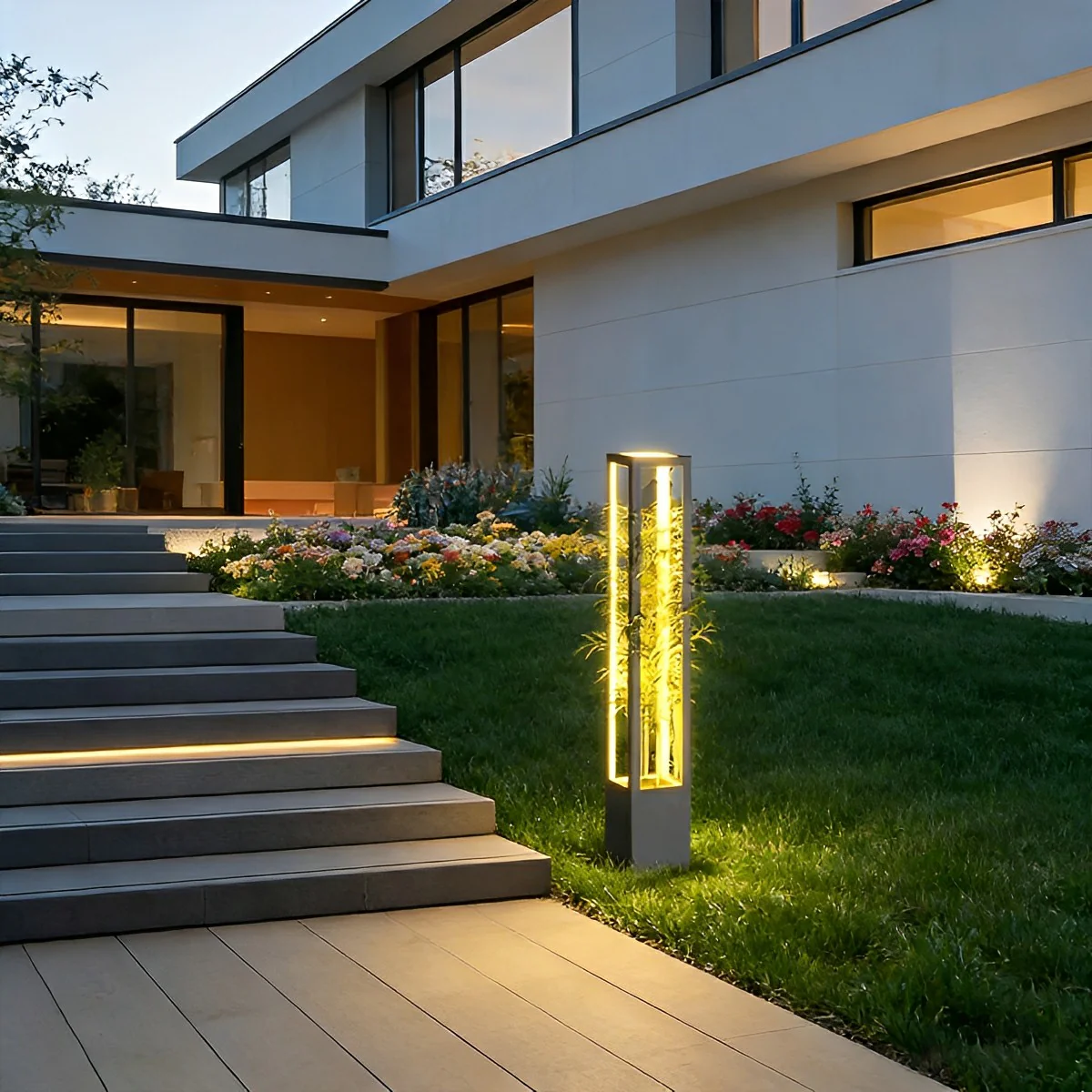 Modern Waterproof Hollow Plants Pot Outdoor LED Lawn Pillar Lights - Image 2