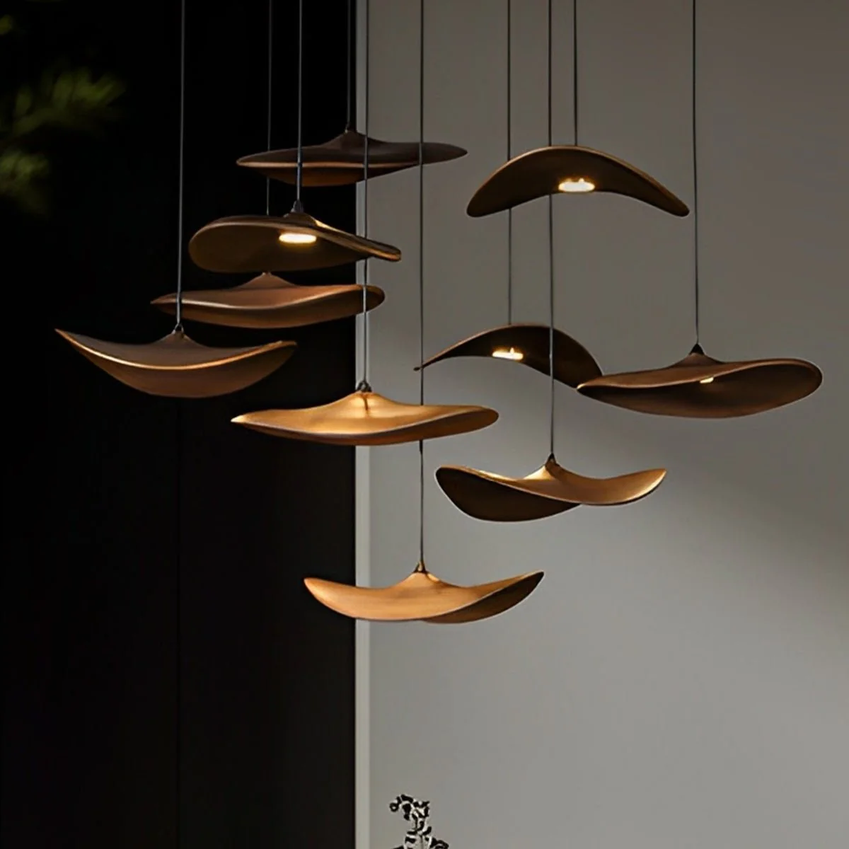 Modern Wood Natural Style Lotus Leaf LED Pendant Light - Image 11