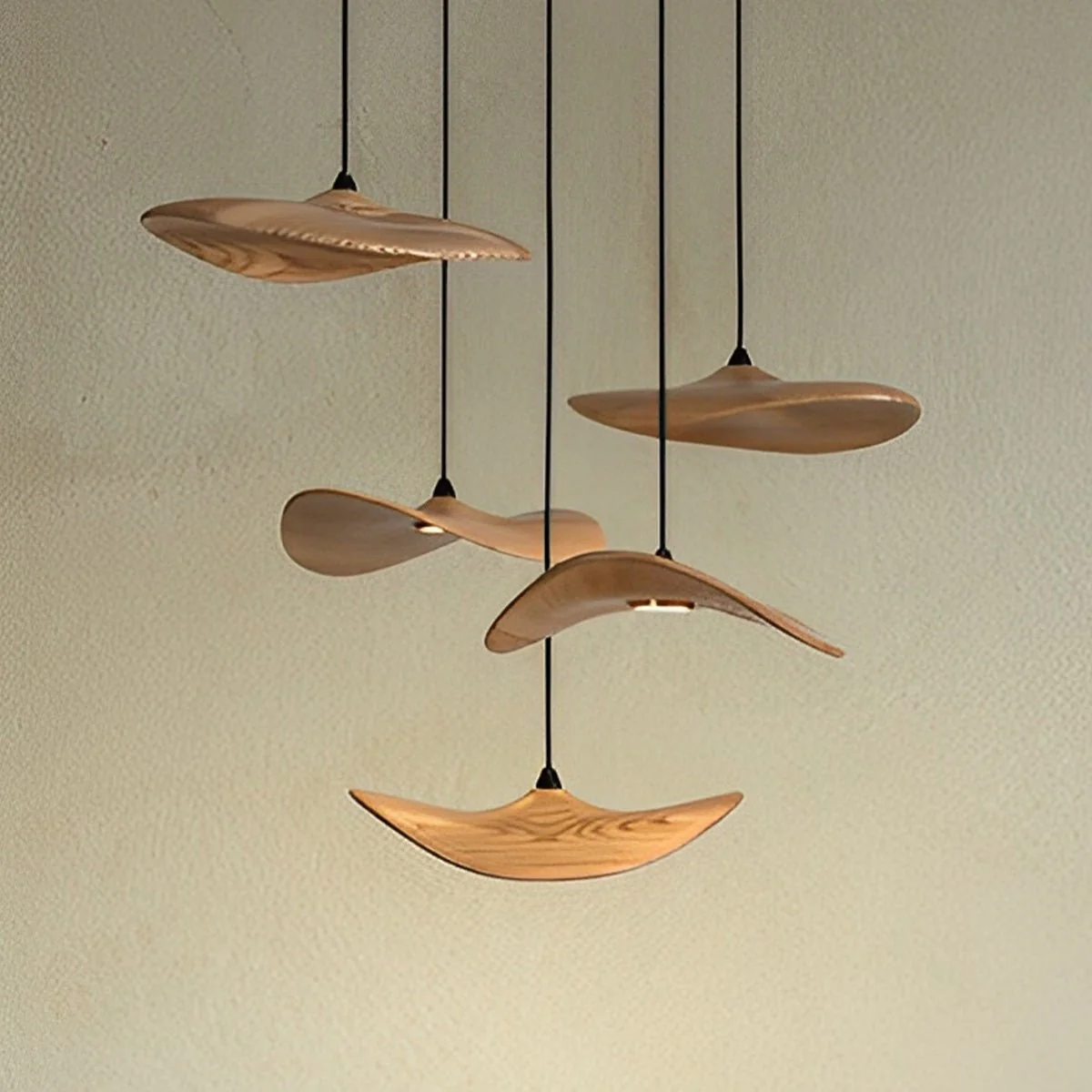 Modern Wood Natural Style Lotus Leaf LED Pendant Light - Image 12