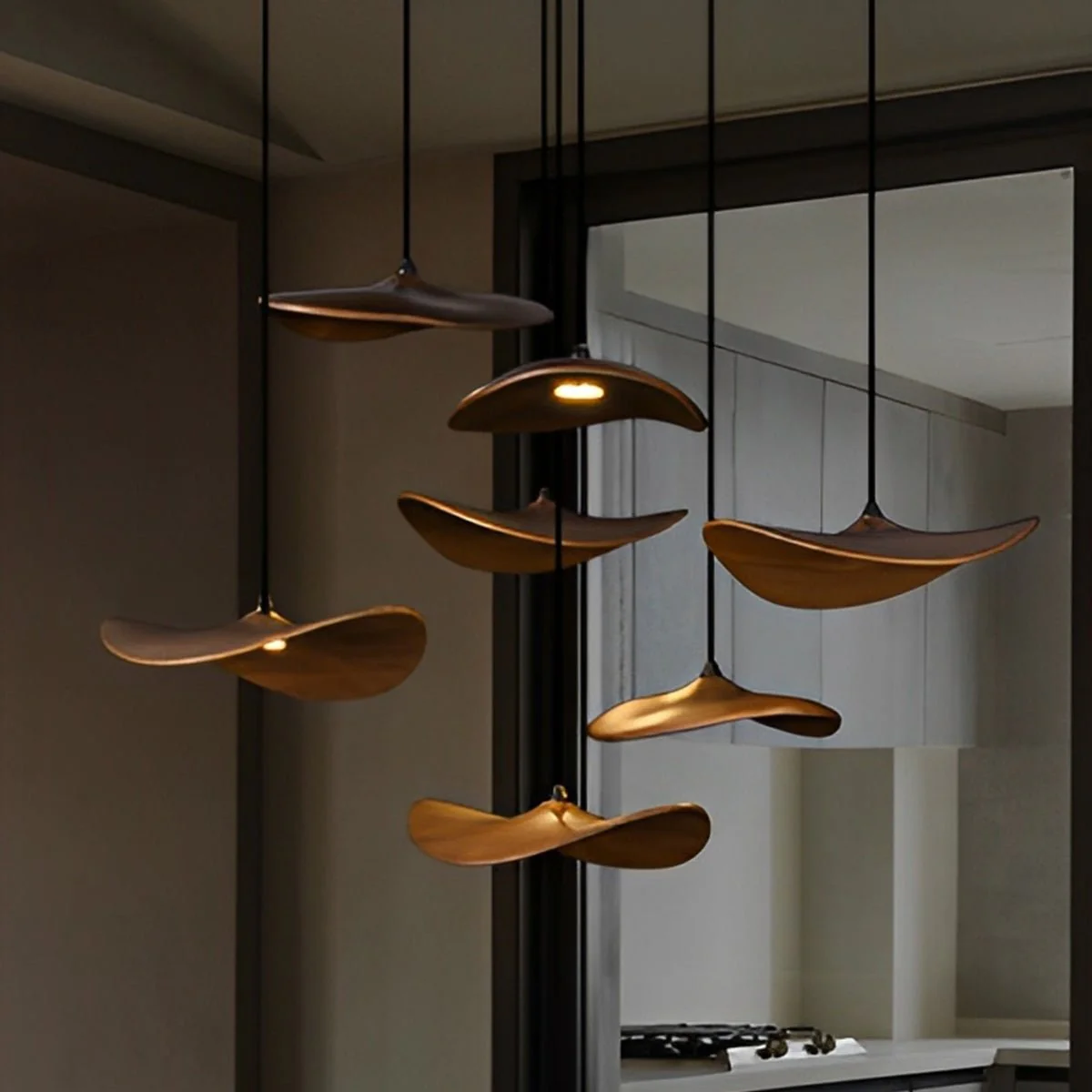 Modern Wood Natural Style Lotus Leaf LED Pendant Light - Image 13