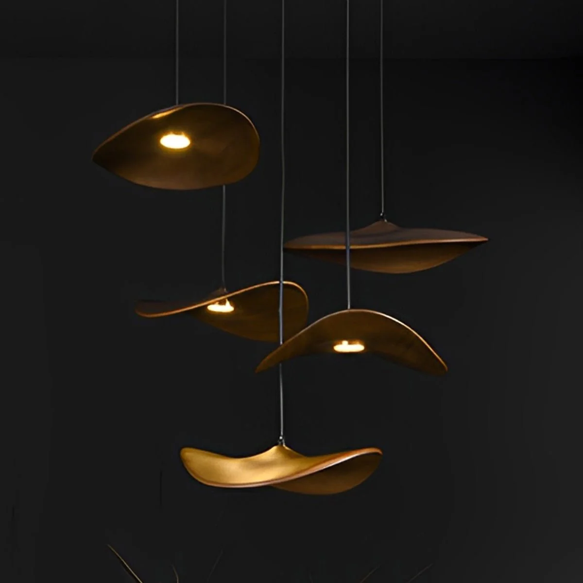 Modern Wood Natural Style Lotus Leaf LED Pendant Light - Image 16
