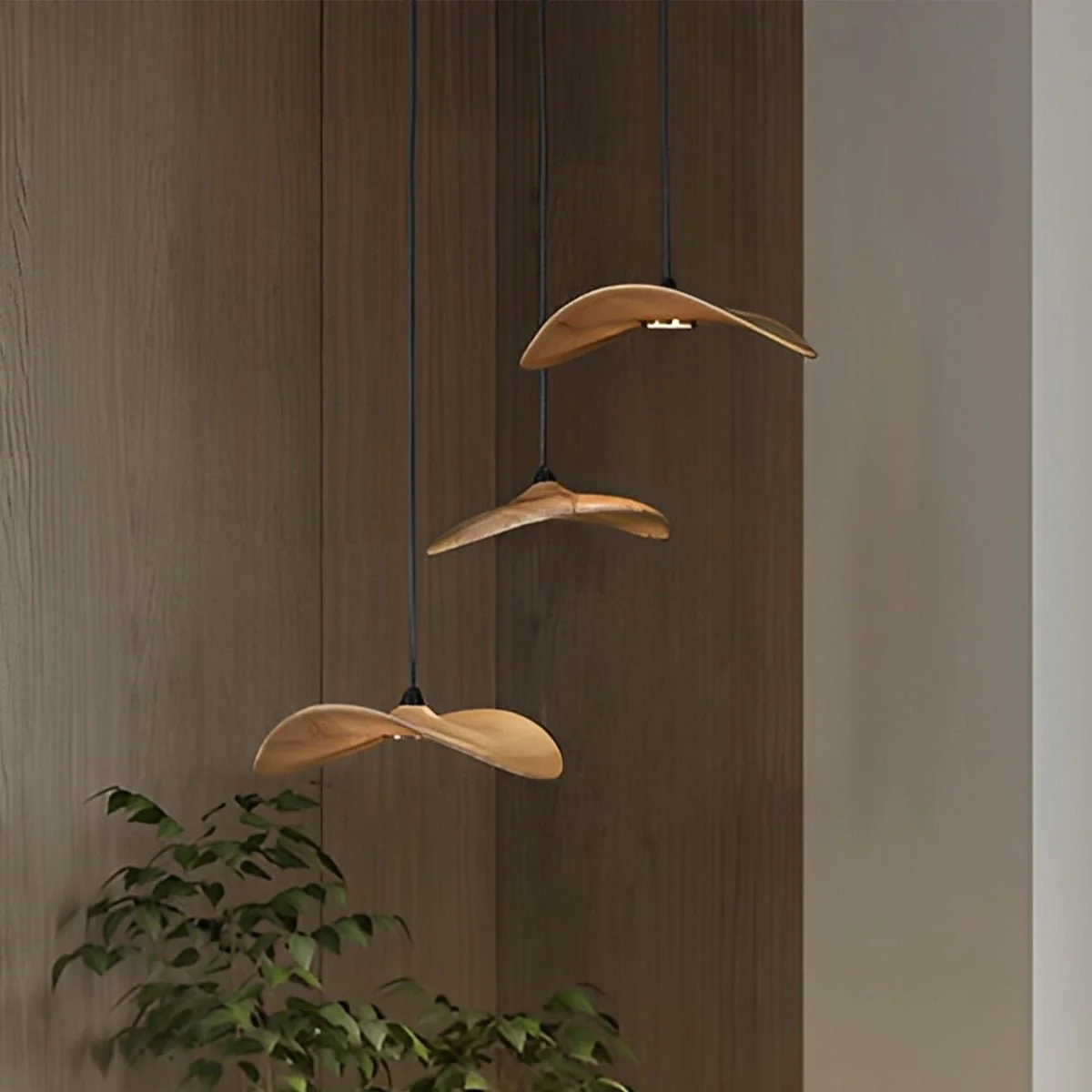 Modern Wood Natural Style Lotus Leaf LED Pendant Light - Image 17