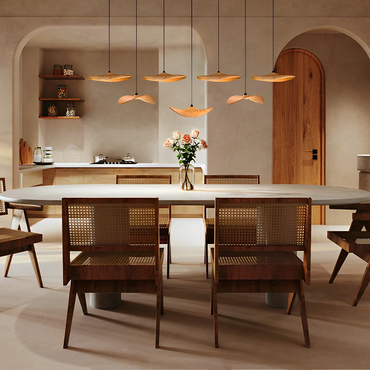 Modern Wood Natural Style Lotus Leaf LED Pendant Light - Image 2