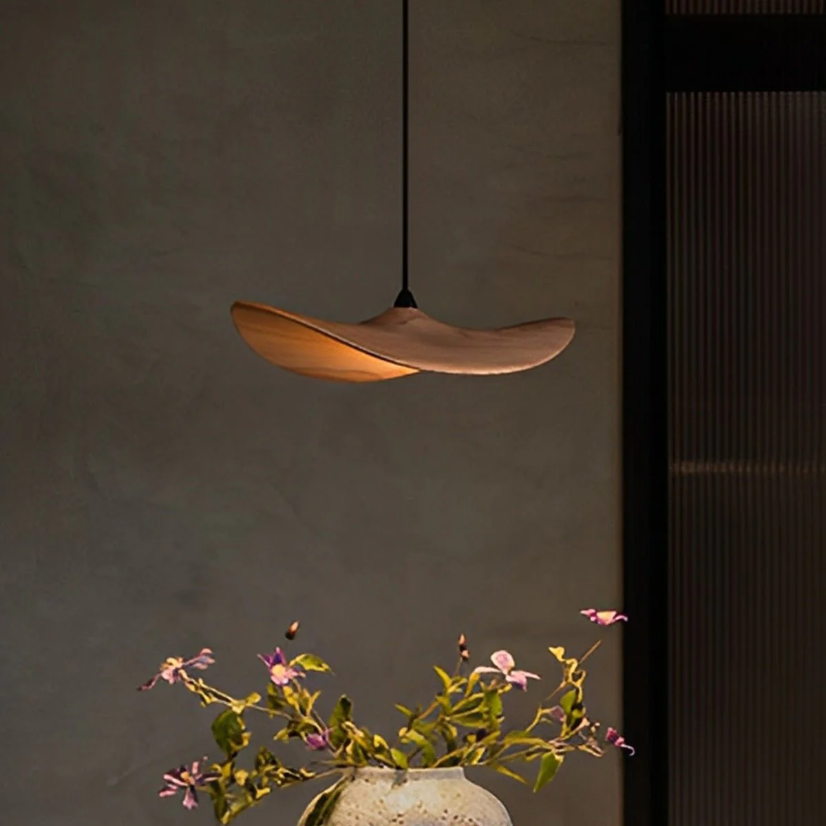 Modern Wood Natural Style Lotus Leaf LED Pendant Light - Image 3