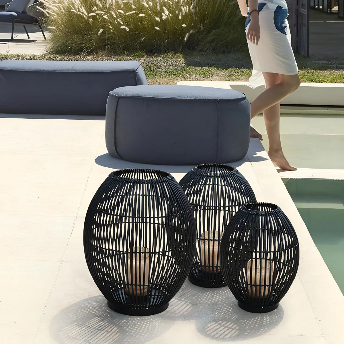 Outdoor Black Handmade LED Candle Lantern Floor Lamp - Image 3