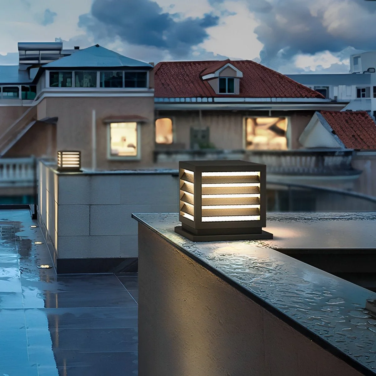 Square Outdoor Post Cap Lights Black Stripe LED Post Solar Light - Image 3