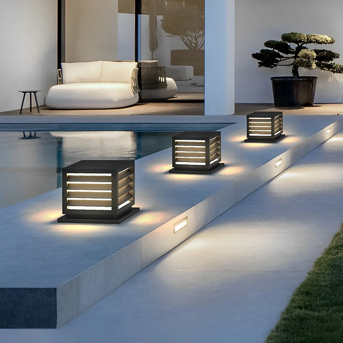 Square Outdoor Post Cap Lights Black Stripe LED Post Solar Light - Image 4