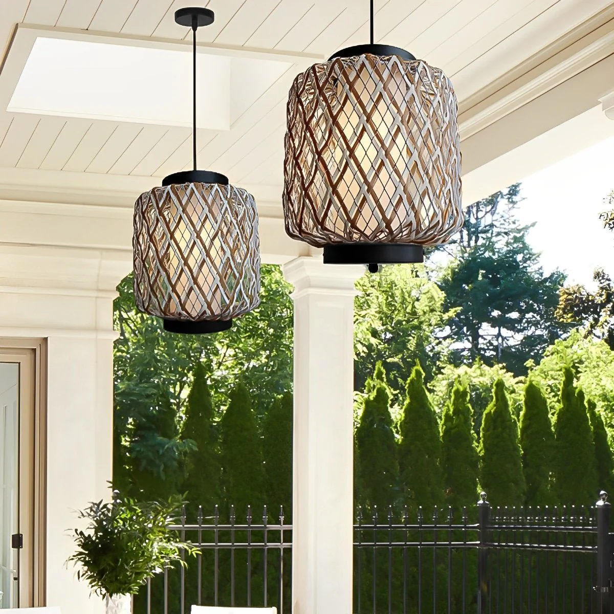 Outdoor Waterproof Rattan Hanging Lanterns Pendant Lights - Image 3