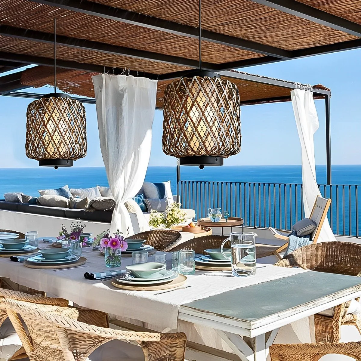 Outdoor Waterproof Rattan Hanging Lanterns Pendant Lights - Image 4