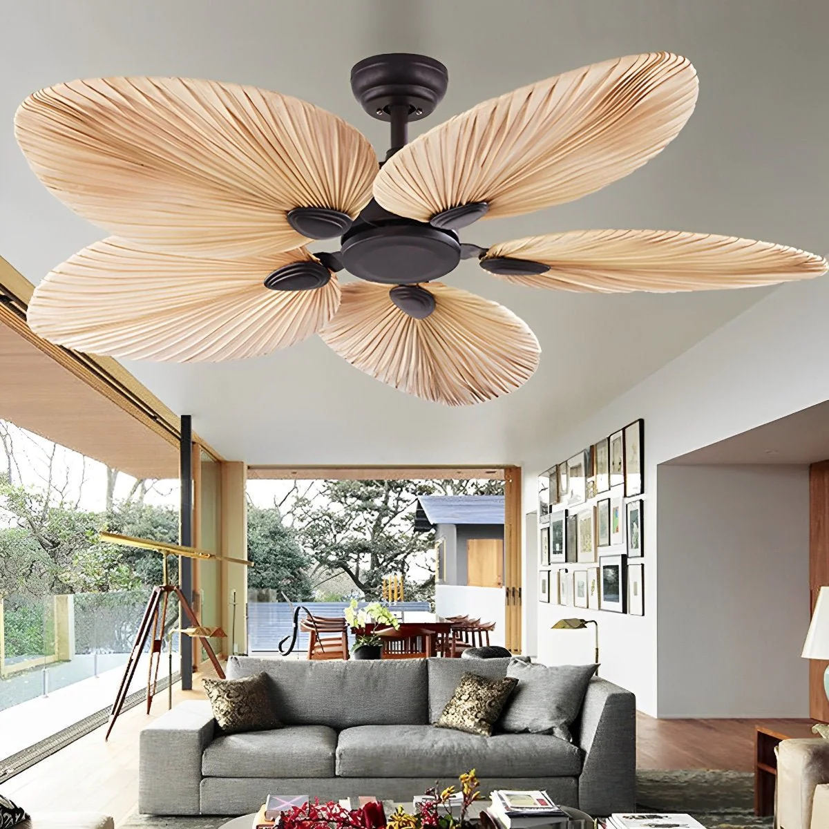 Palm Leaf Ceiling Fan with Silent DC Motor Frequency Conversion Remote Control For Bedroom - Image 3