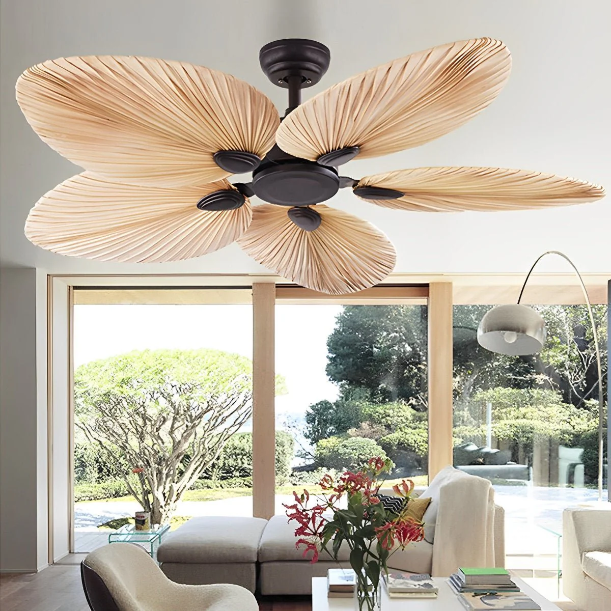 Palm Leaf Ceiling Fan with Silent DC Motor Frequency Conversion Remote Control For Bedroom - Image 4