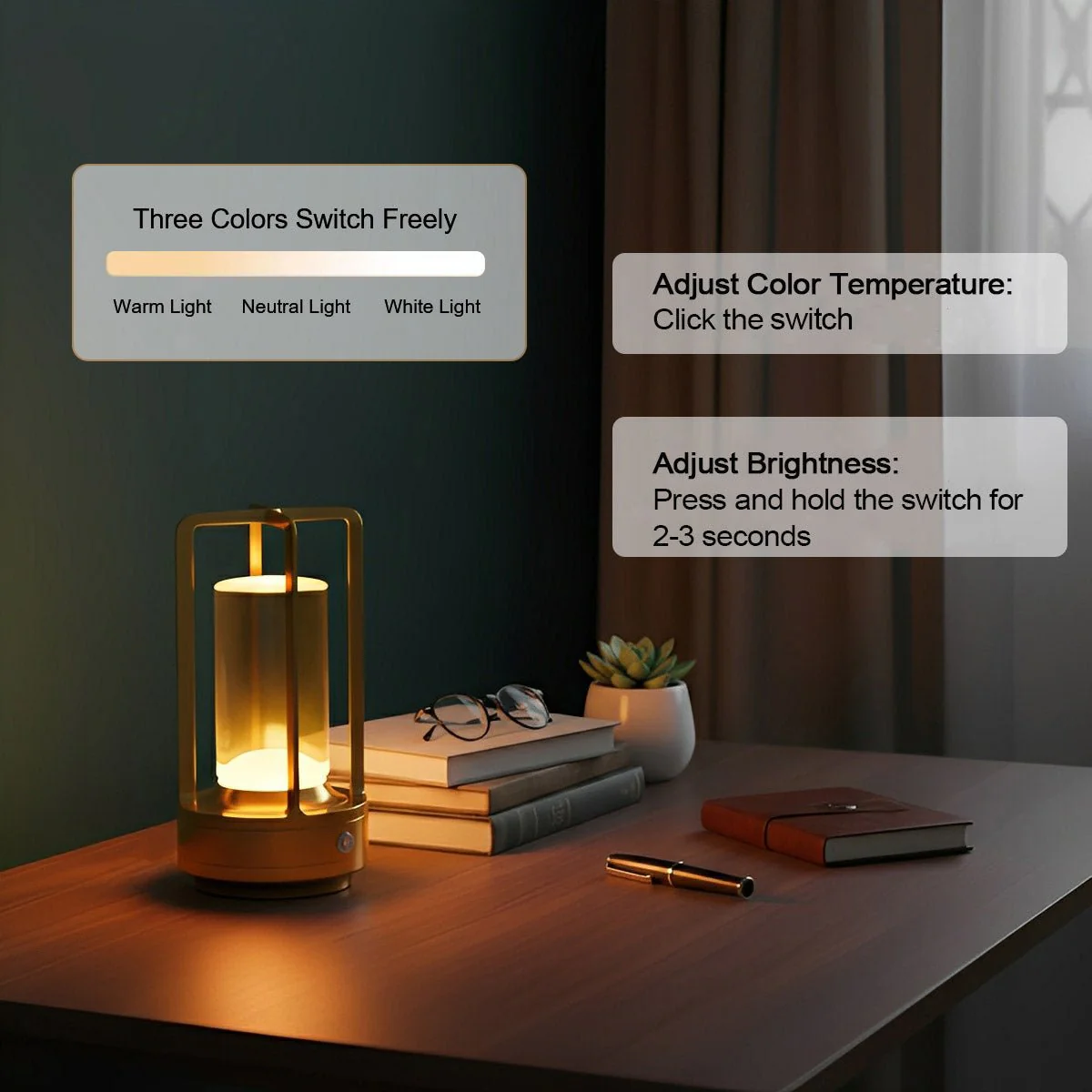 Portable Lantern Cordless Table Lamp USB Rechargeable Touch Dimming Night Lights - Image 5