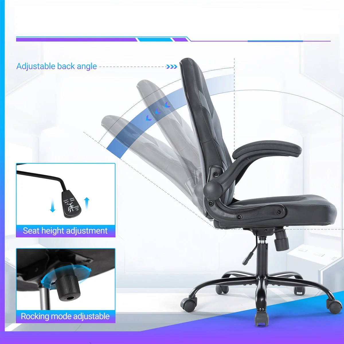 PU Leather Ergonomic Office Chair Swivel Computer Gaming Chair - Image 5