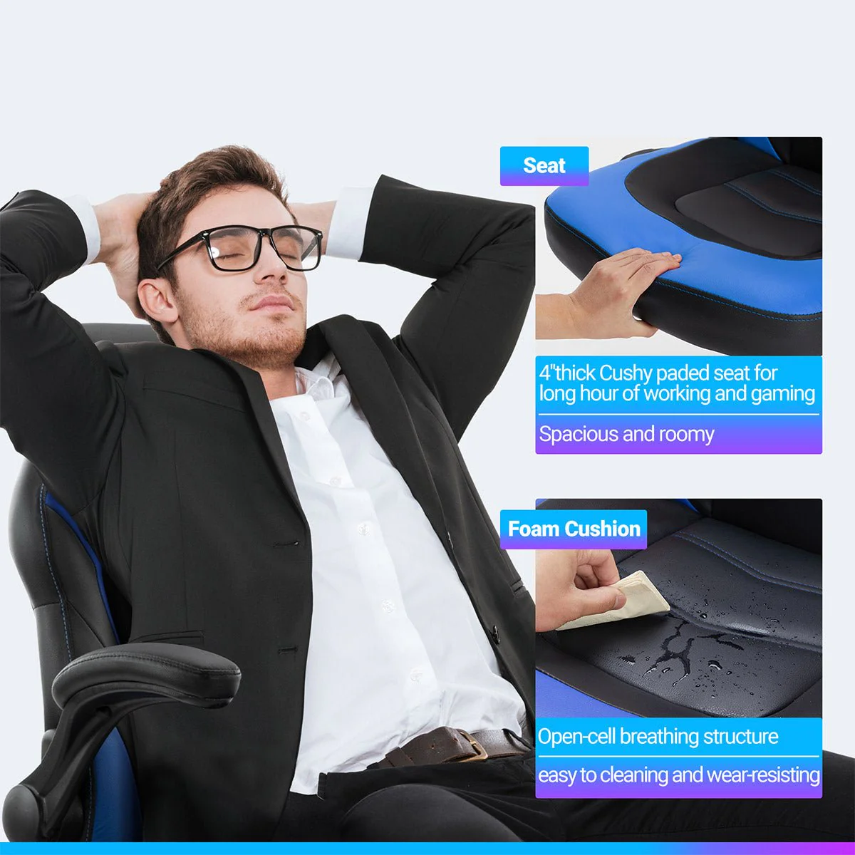 PU Leather Ergonomic Office Chair Swivel Computer Gaming Chair - Image 6