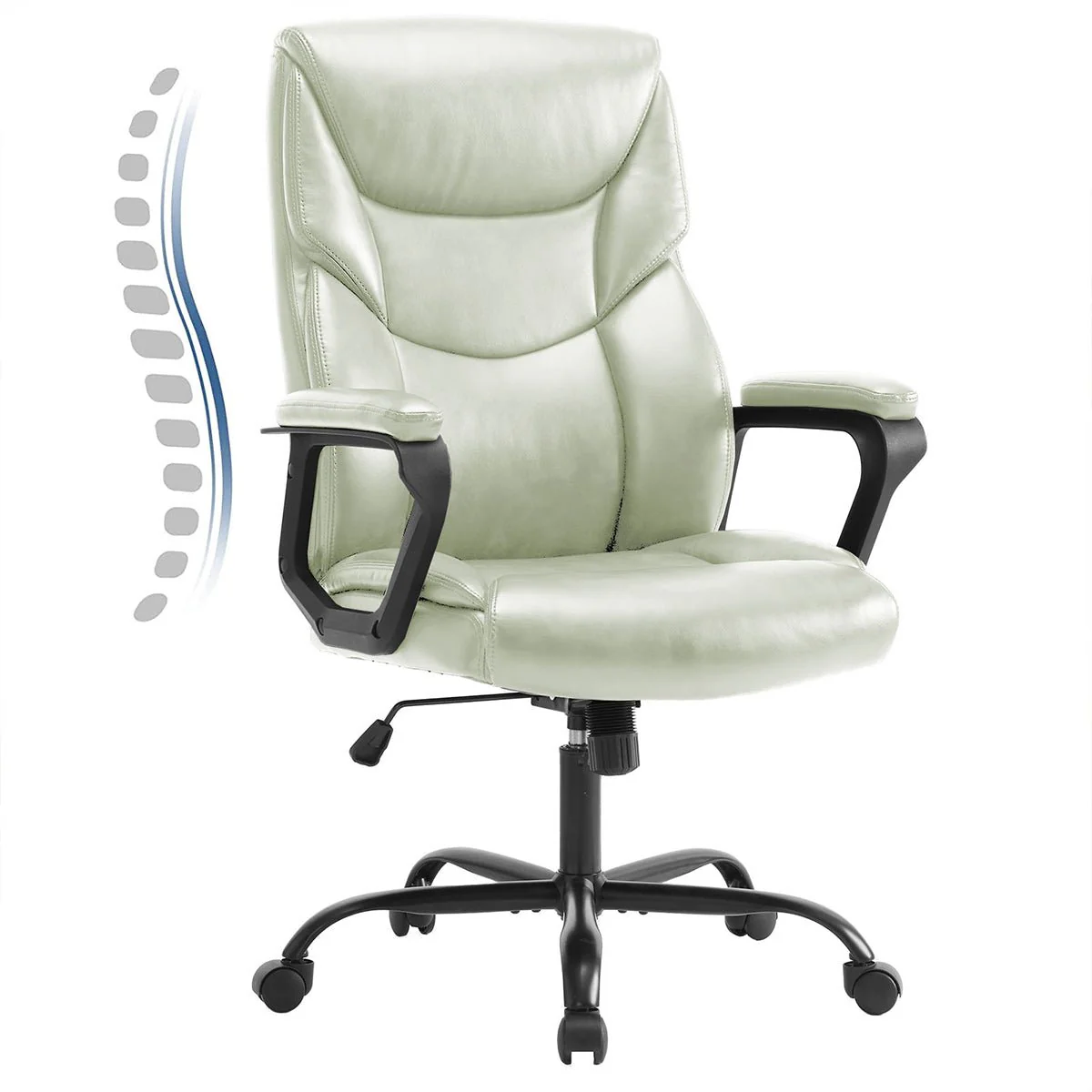 PU Leather Office Chair with Armrest,Lumbar Support, Strong Metal Base - Image 10