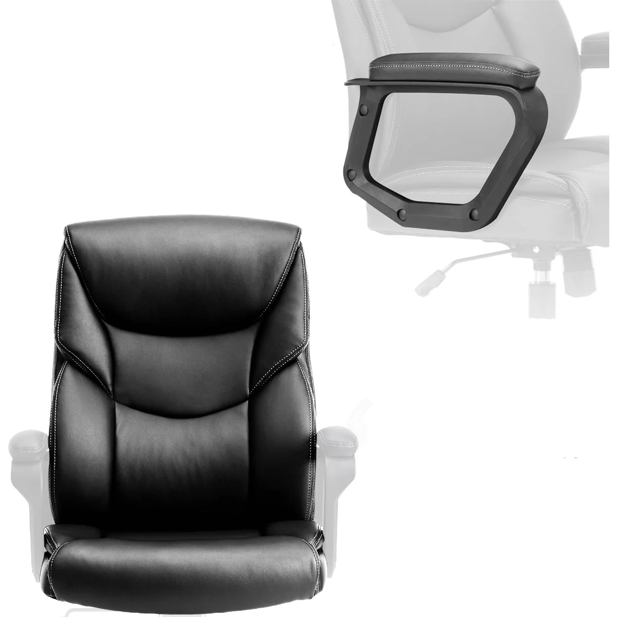 PU Leather Office Chair with Armrest,Lumbar Support, Strong Metal Base - Image 11