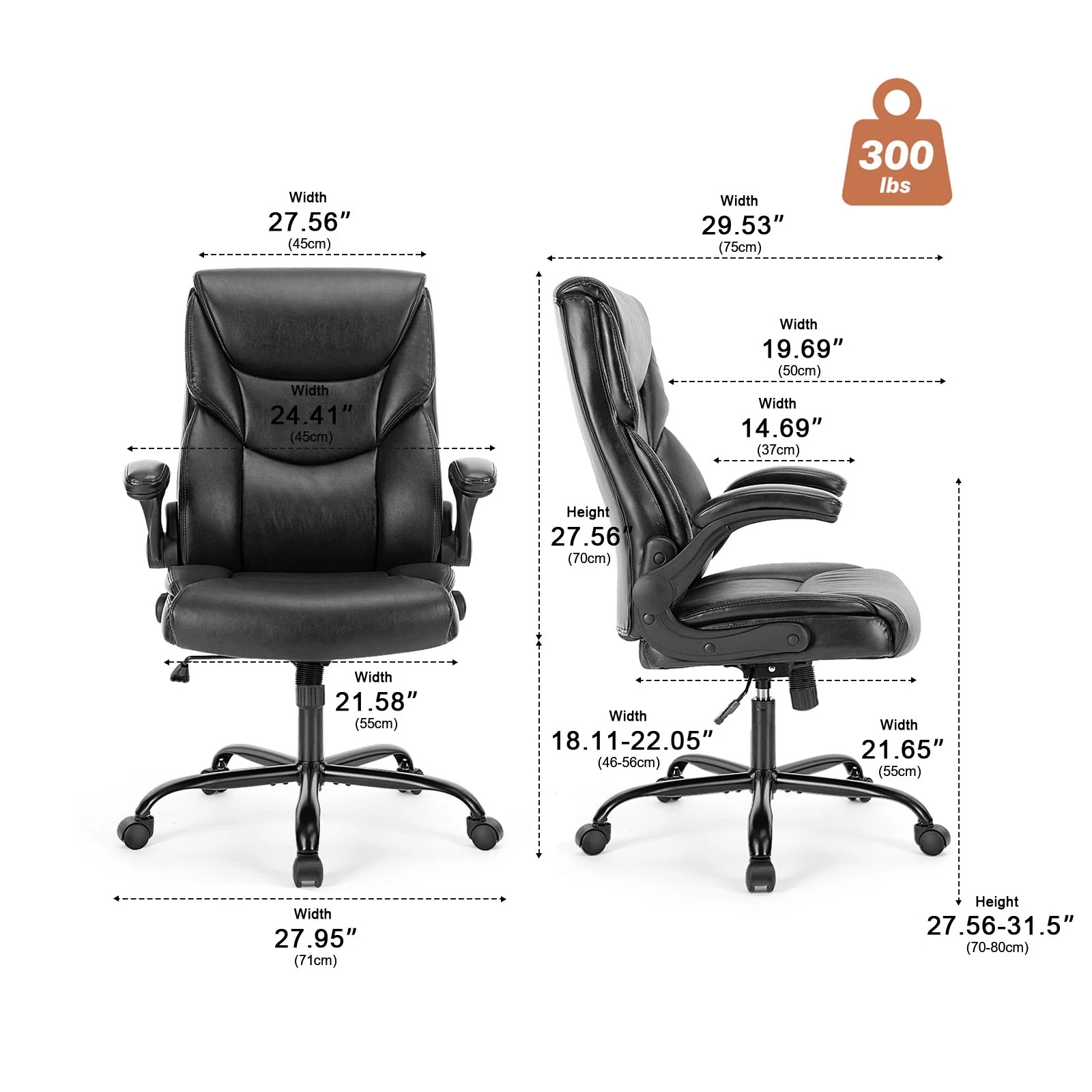 PU Leather Office Chair with Armrest,Lumbar Support, Strong Metal Base - Image 12