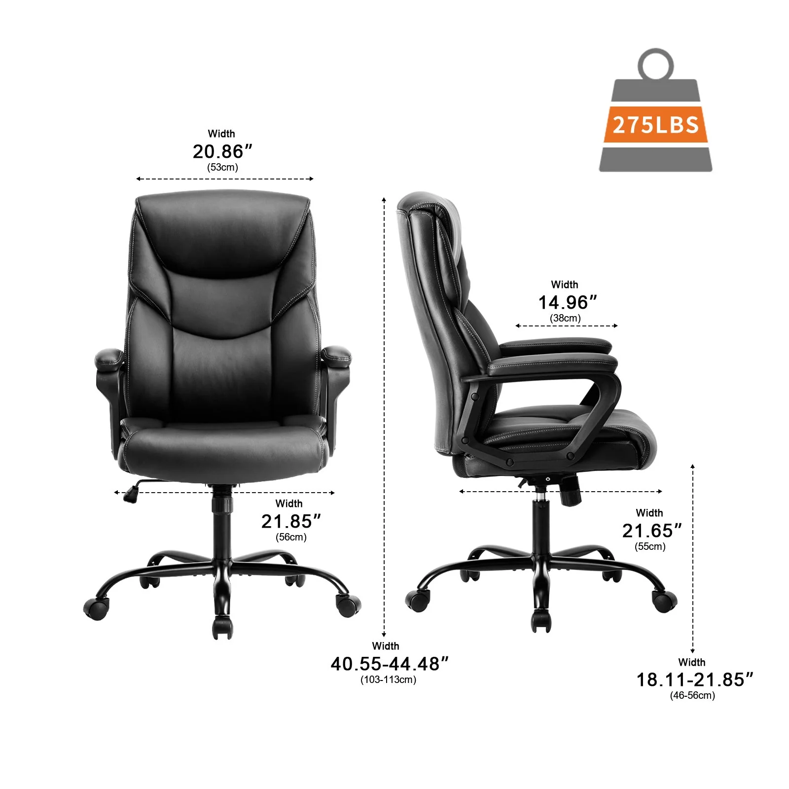 PU Leather Office Chair with Armrest,Lumbar Support, Strong Metal Base - Image 13