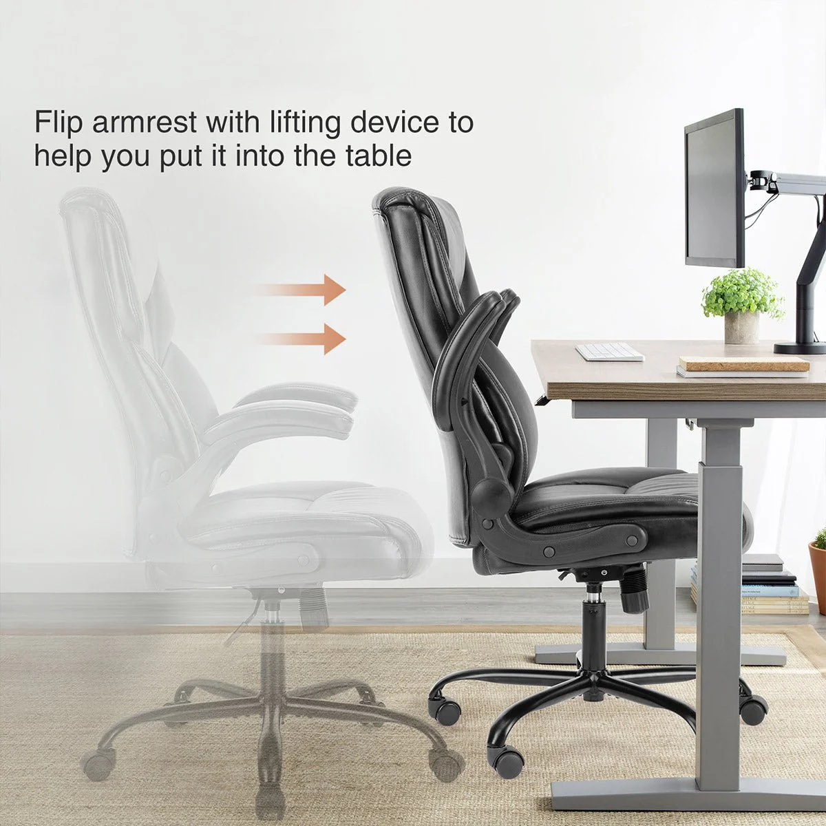 PU Leather Office Chair with Armrest,Lumbar Support, Strong Metal Base - Image 5