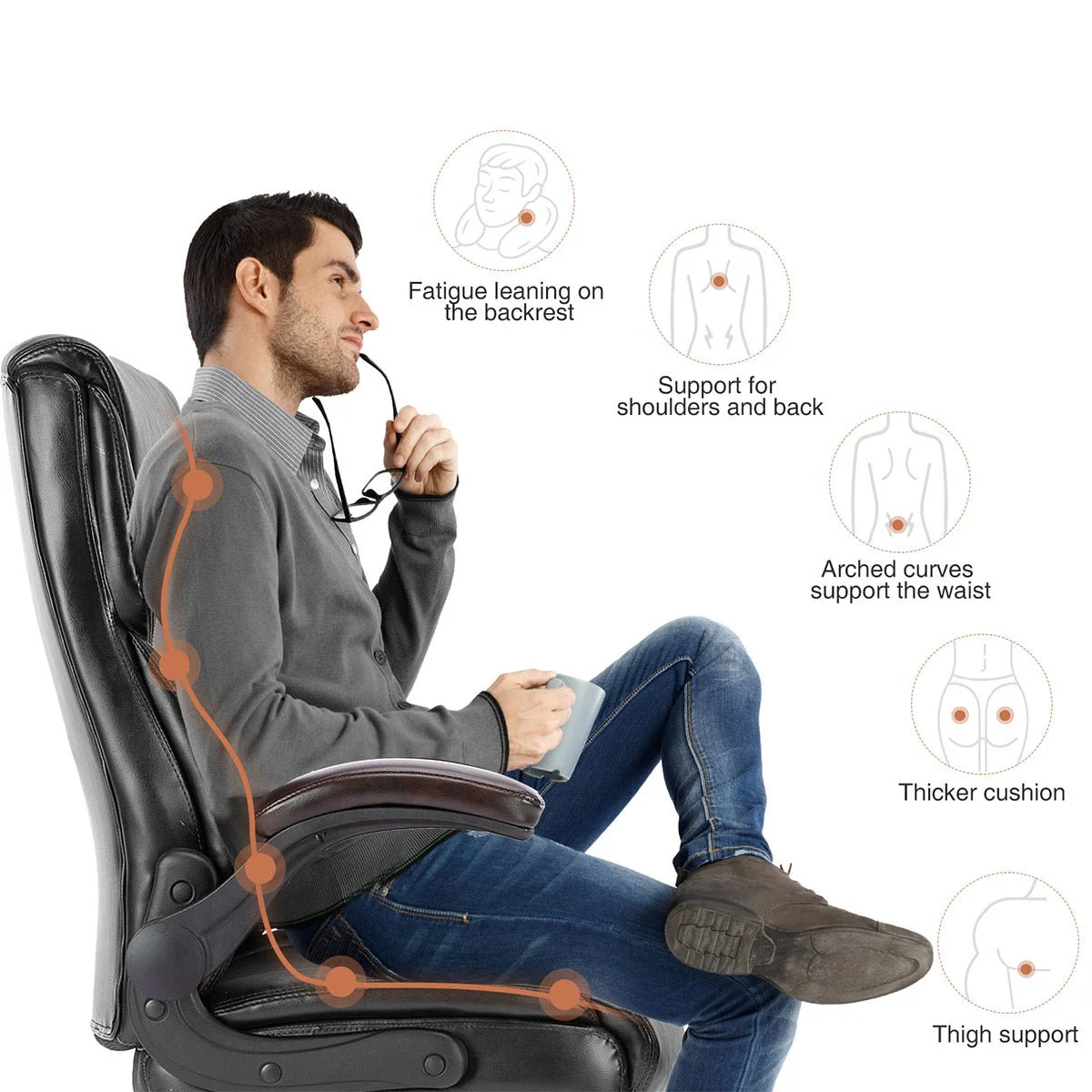 PU Leather Office Chair with Armrest,Lumbar Support, Strong Metal Base - Image 6