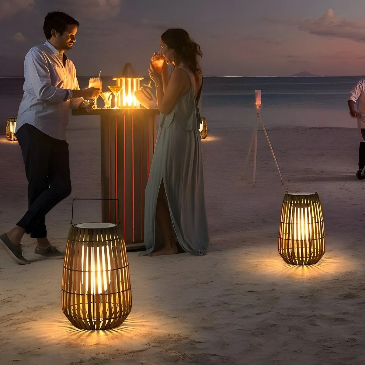 Rattan Hanging Lantern Shaped LED Waterproof Outdoor Lights - Image 3