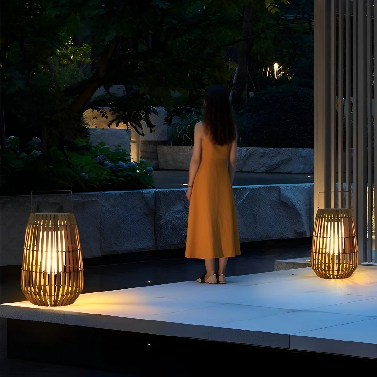 Rattan Hanging Lantern Shaped LED Waterproof Outdoor Lights - Image 4